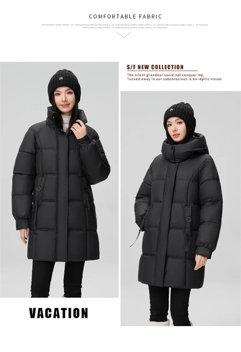 2026 New Winter Women Jacket Mid Long Hooded Parka Cotton Padded Jacket Female Parkas Loose Casual Warm Outwear Snow Wear Coats