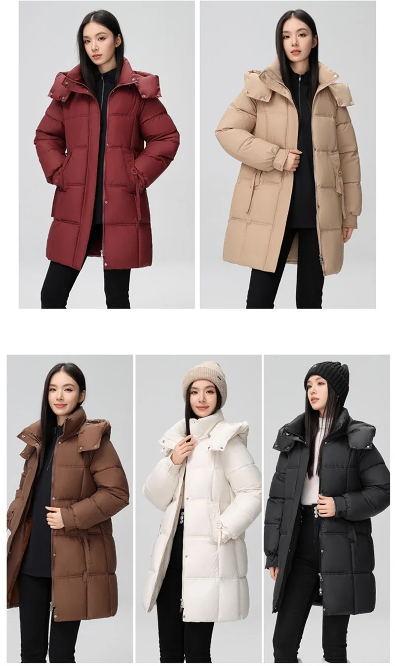 2026 New Winter Women Jacket Mid Long Hooded Parka Cotton Padded Jacket Female Parkas Loose Casual Warm Outwear Snow Wear Coats