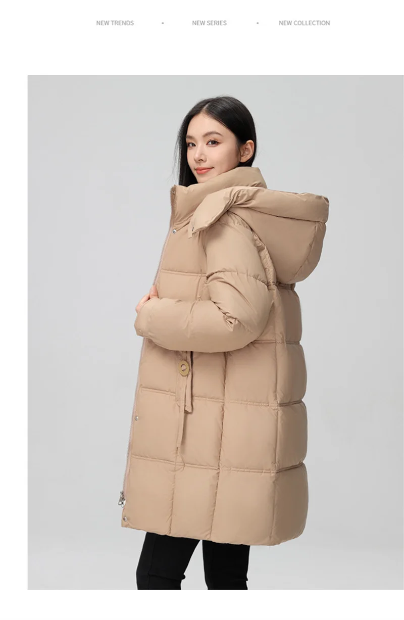 2026 New Winter Women Jacket Mid Long Hooded Parka Cotton Padded Jacket Female Parkas Loose Casual Warm Outwear Snow Wear Coats