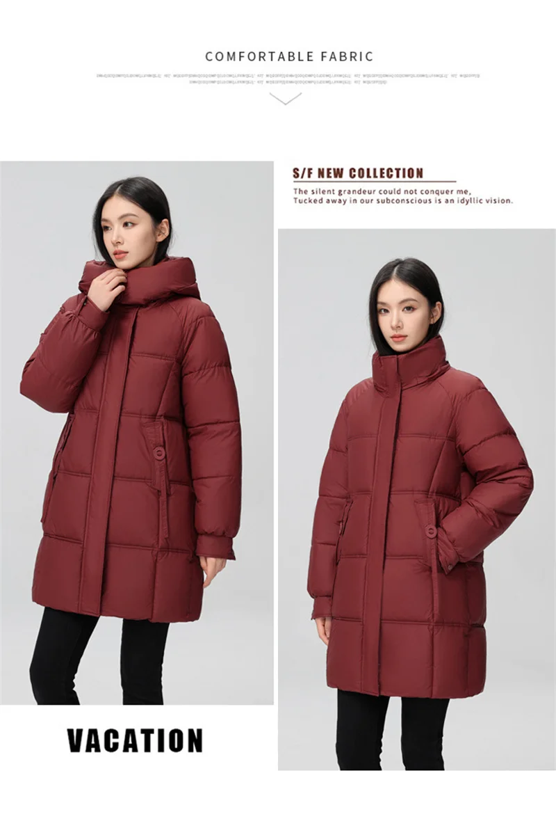 2026 New Winter Women Jacket Mid Long Hooded Parka Cotton Padded Jacket Female Parkas Loose Casual Warm Outwear Snow Wear Coats