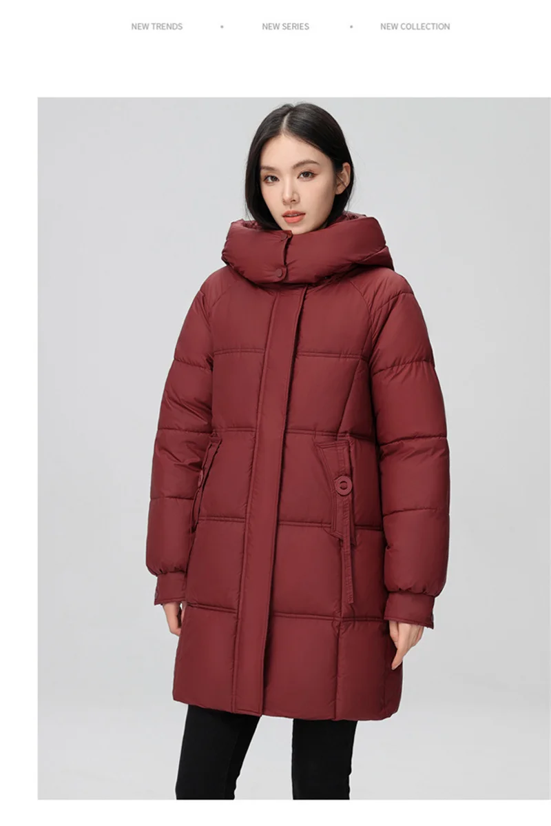 2026 New Winter Women Jacket Mid Long Hooded Parka Cotton Padded Jacket Female Parkas Loose Casual Warm Outwear Snow Wear Coats