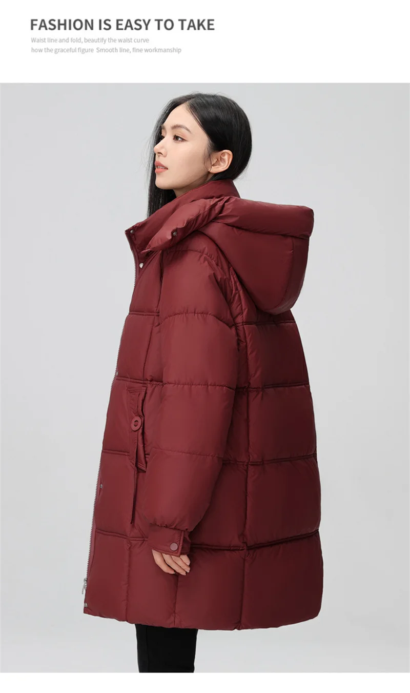 2026 New Winter Women Jacket Mid Long Hooded Parka Cotton Padded Jacket Female Parkas Loose Casual Warm Outwear Snow Wear Coats