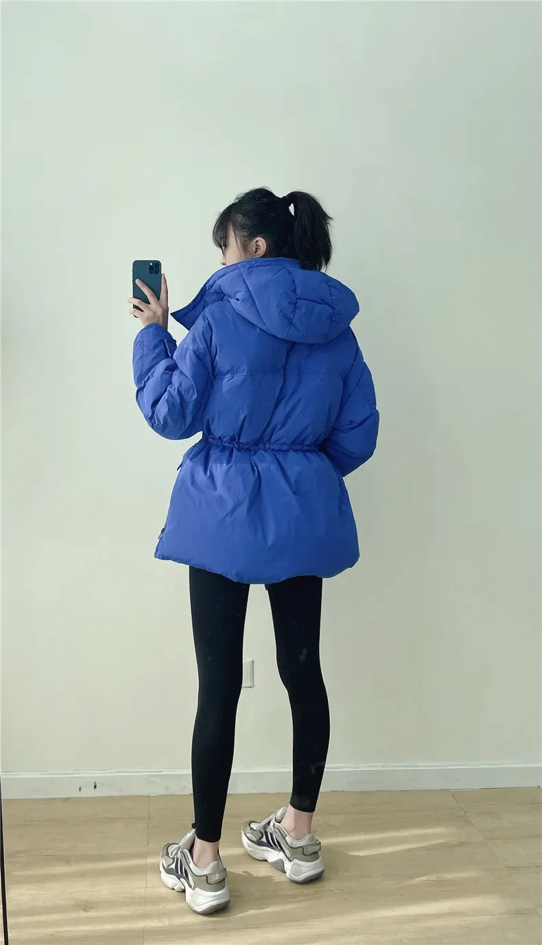Winter Hooded Parkas Warm Jacket Women Down Cotton Coat Irregular Fluffy Bubble Drawcord Waist Outwear