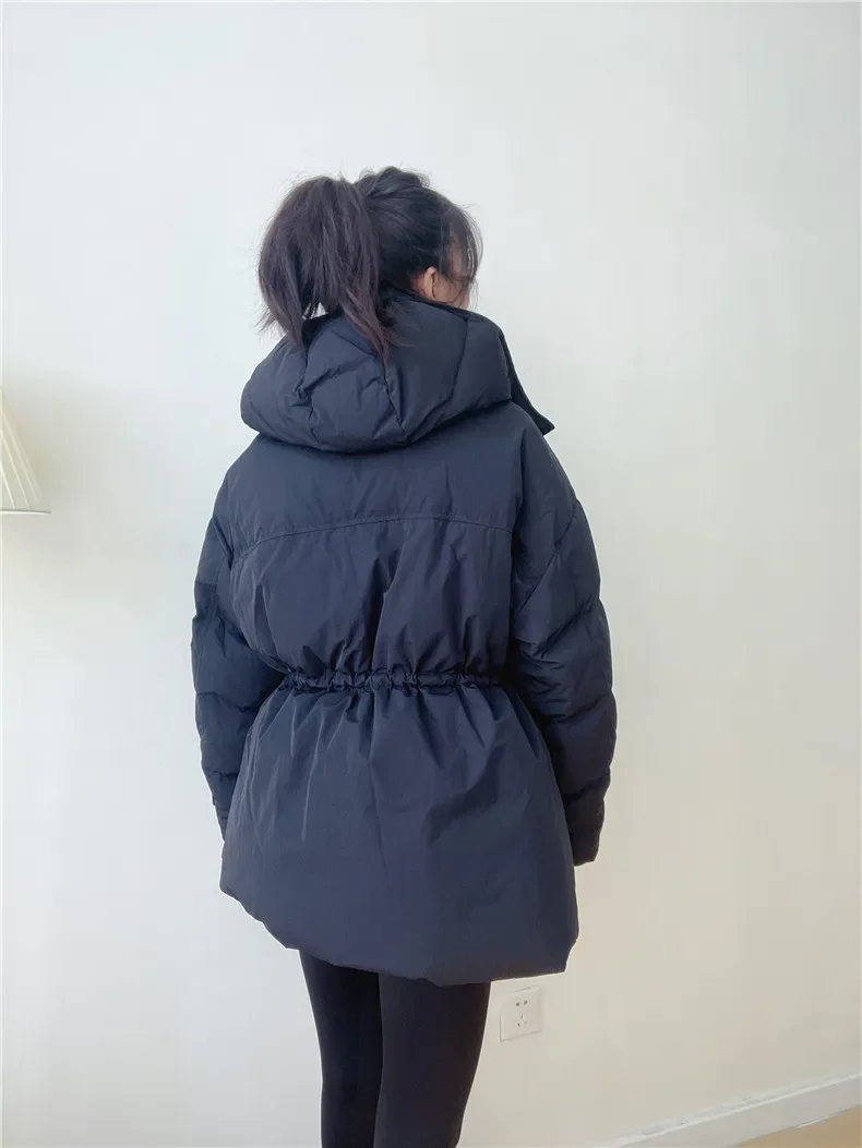 Winter Hooded Parkas Warm Jacket Women Down Cotton Coat Irregular Fluffy Bubble Drawcord Waist Outwear