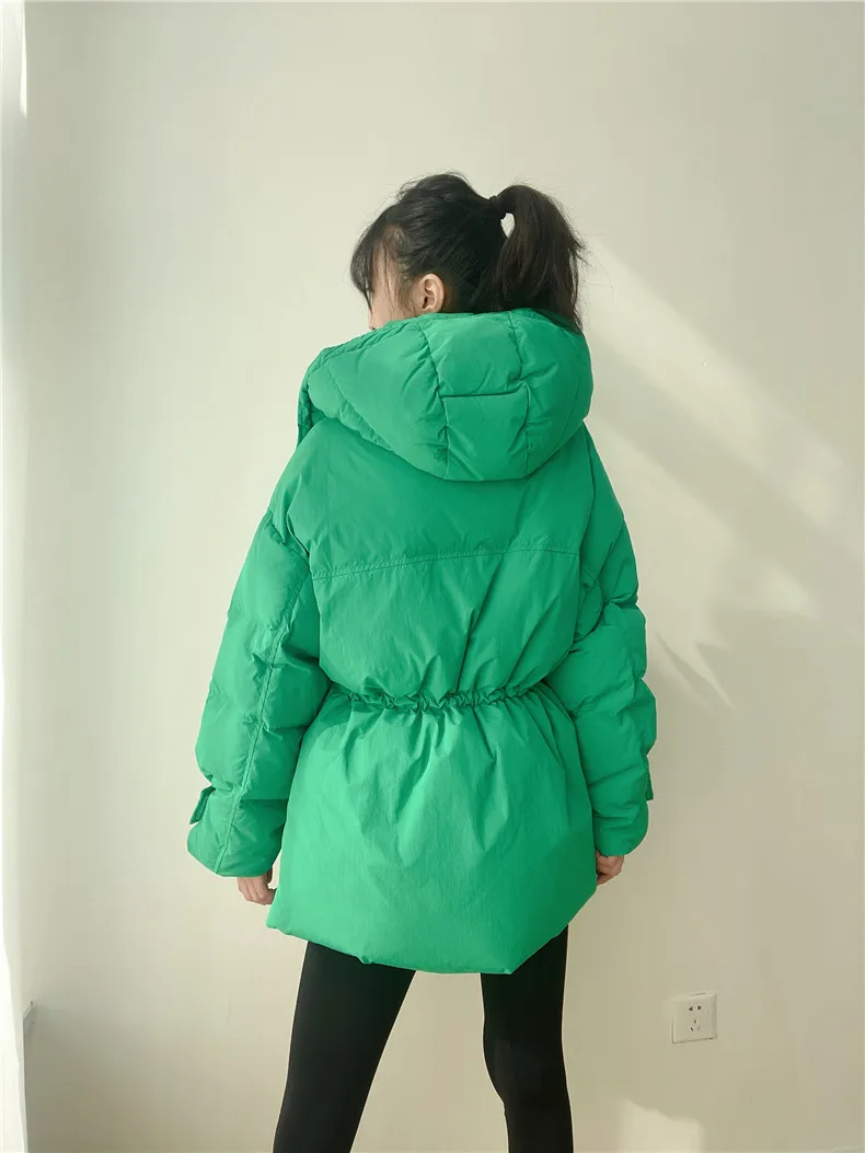 Winter Hooded Parkas Warm Jacket Women Down Cotton Coat Irregular Fluffy Bubble Drawcord Waist Outwear