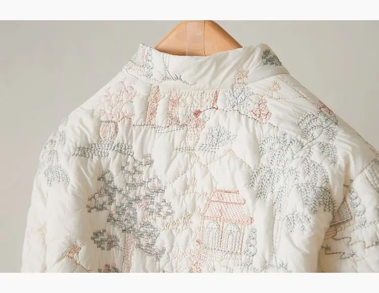 Women's Autumn Winter Tops Coat Cotton Clothes Embroidery Retro Slim Loose Design Soft Comfortable Trend New Versatile Niche
