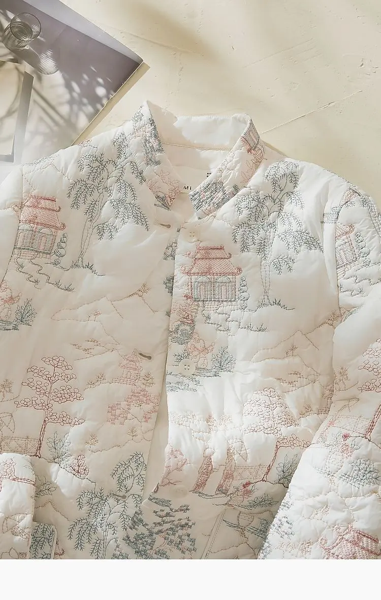 Women's Autumn Winter Tops Coat Cotton Clothes Embroidery Retro Slim Loose Design Soft Comfortable Trend New Versatile Niche