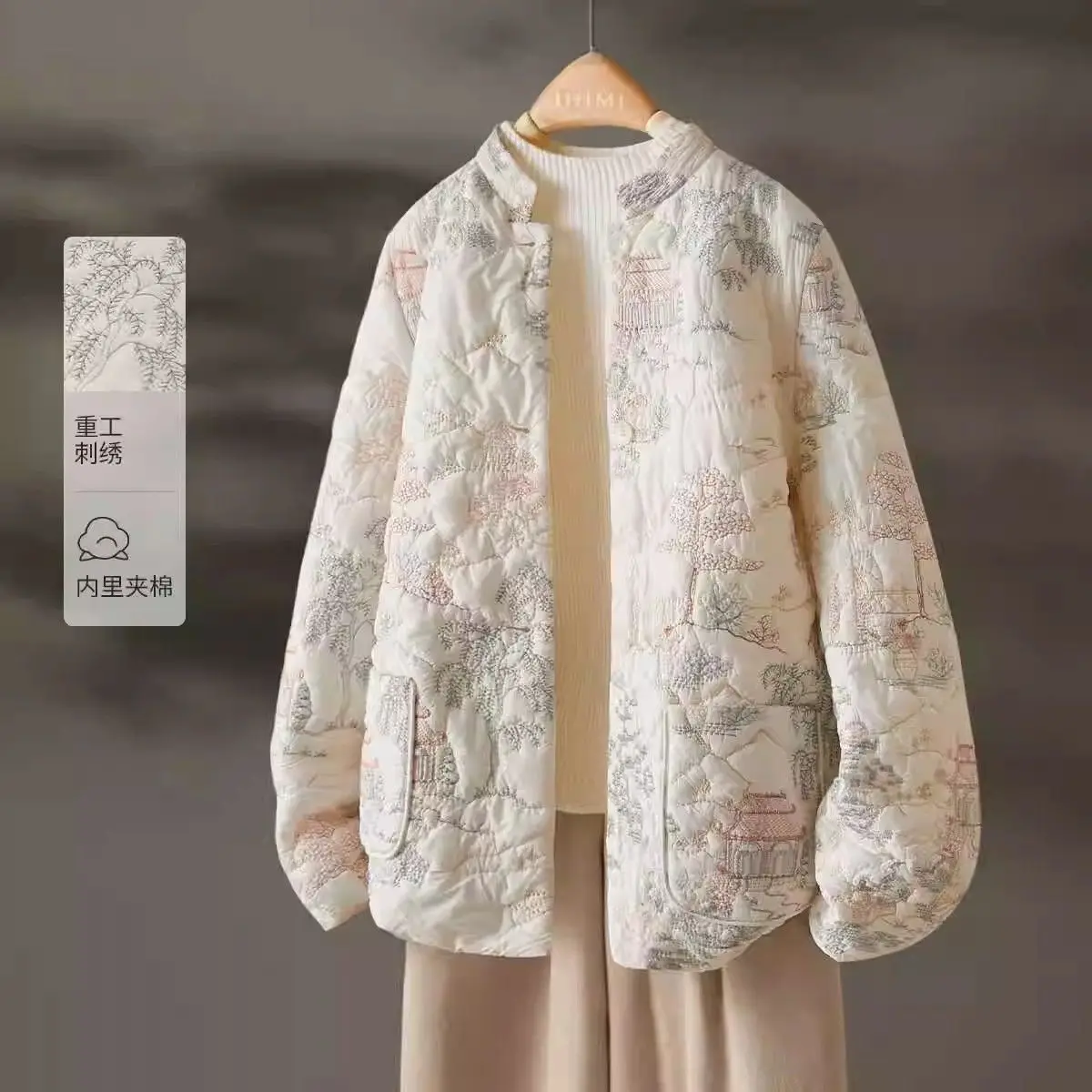 Women's Autumn Winter Tops Coat Cotton Clothes Embroidery Retro Slim Loose Design Soft Comfortable Trend New Versatile Niche