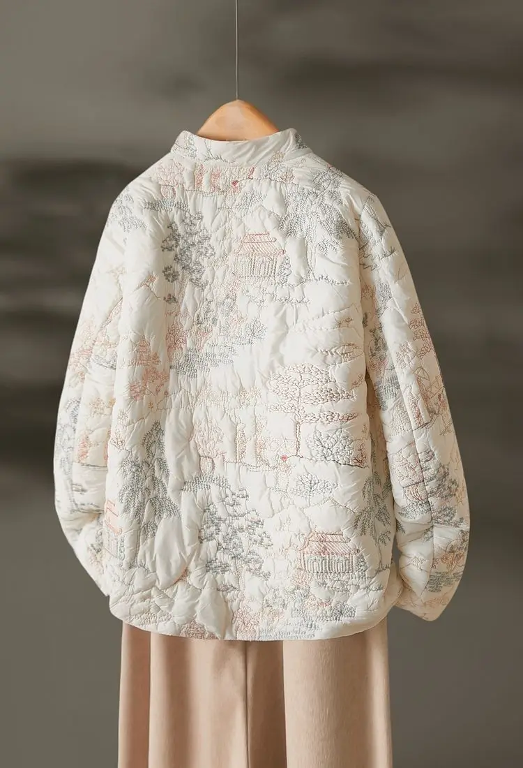 Women's Autumn Winter Tops Coat Cotton Clothes Embroidery Retro Slim Loose Design Soft Comfortable Trend New Versatile Niche