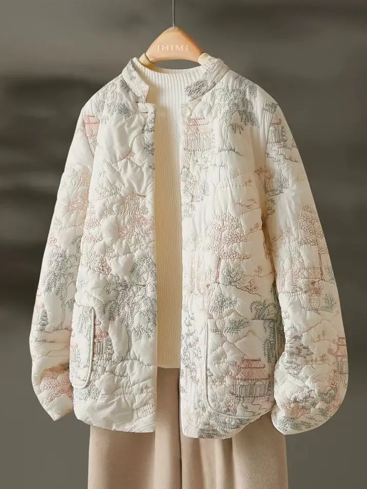 Women's Autumn Winter Tops Coat Cotton Clothes Embroidery Retro Slim Loose Design Soft Comfortable Trend New Versatile Niche