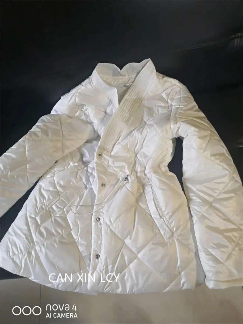 Korean 2025 Women Down Cotton Jacket Autumn Winter New Lingge Cotton Coat Female V-neck Waist Retraction Cotton Padded Parkas