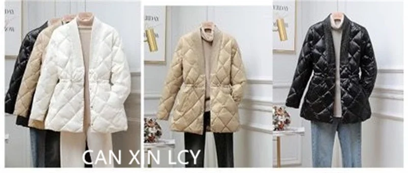 Korean 2025 Women Down Cotton Jacket Autumn Winter New Lingge Cotton Coat Female V-neck Waist Retraction Cotton Padded Parkas