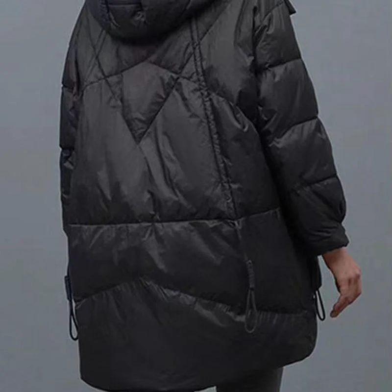 Autumn Winter Femme Medium Length Down Cotton Coat 2025 Women Long Sleeves Parkas Tops Retro Ladies Hooded Cotton Padded Jacket