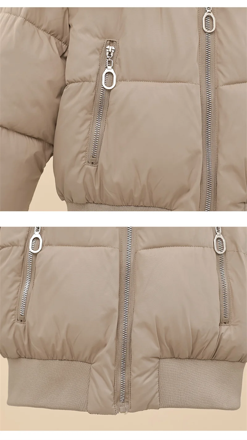 Women Winter Cotton Coat Short Fur Collar Hooded Outerwear Windproof Warm Long Sleeve Jacket Solid Color Slim Fit Lady Down Coat