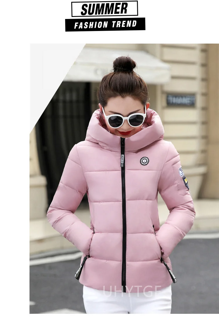 UHYTGF Winter Jackets For Women 2025 New Parkas Hooded Thick Warm Cotton Short Jacket Women's Basic Down Coat Outerwear 5XL 1058