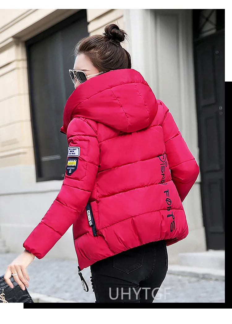 UHYTGF Winter Jackets For Women 2025 New Parkas Hooded Thick Warm Cotton Short Jacket Women's Basic Down Coat Outerwear 5XL 1058