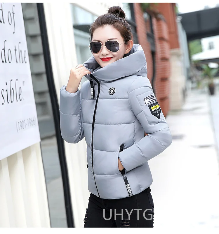 UHYTGF Winter Jackets For Women 2025 New Parkas Hooded Thick Warm Cotton Short Jacket Women's Basic Down Coat Outerwear 5XL 1058