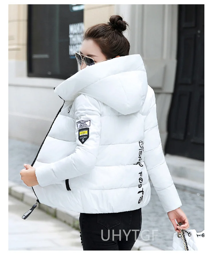 UHYTGF Winter Jackets For Women 2025 New Parkas Hooded Thick Warm Cotton Short Jacket Women's Basic Down Coat Outerwear 5XL 1058