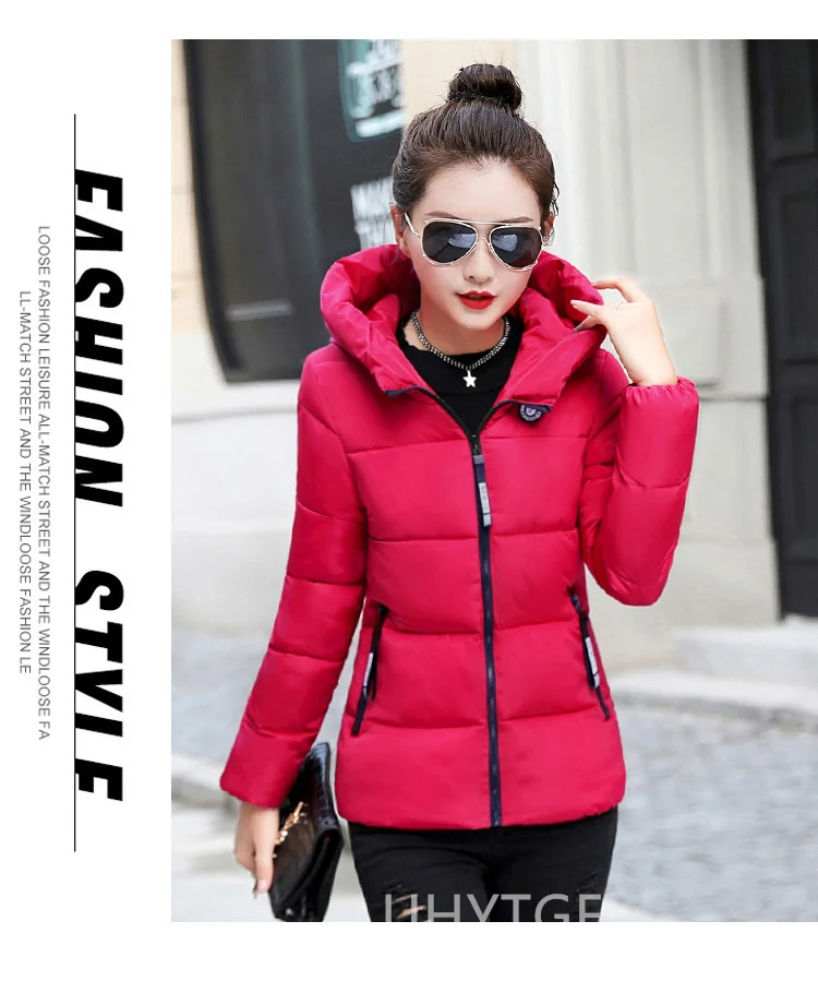UHYTGF Winter Jackets For Women 2025 New Parkas Hooded Thick Warm Cotton Short Jacket Women's Basic Down Coat Outerwear 5XL 1058