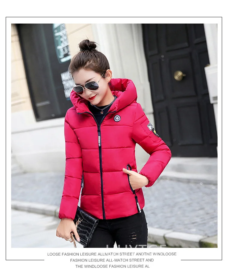 UHYTGF Winter Jackets For Women 2025 New Parkas Hooded Thick Warm Cotton Short Jacket Women's Basic Down Coat Outerwear 5XL 1058