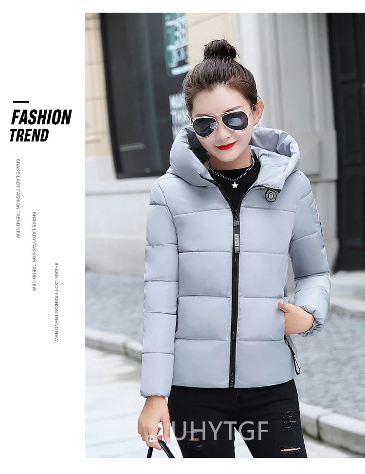 UHYTGF Winter Jackets For Women 2025 New Parkas Hooded Thick Warm Cotton Short Jacket Women's Basic Down Coat Outerwear 5XL 1058