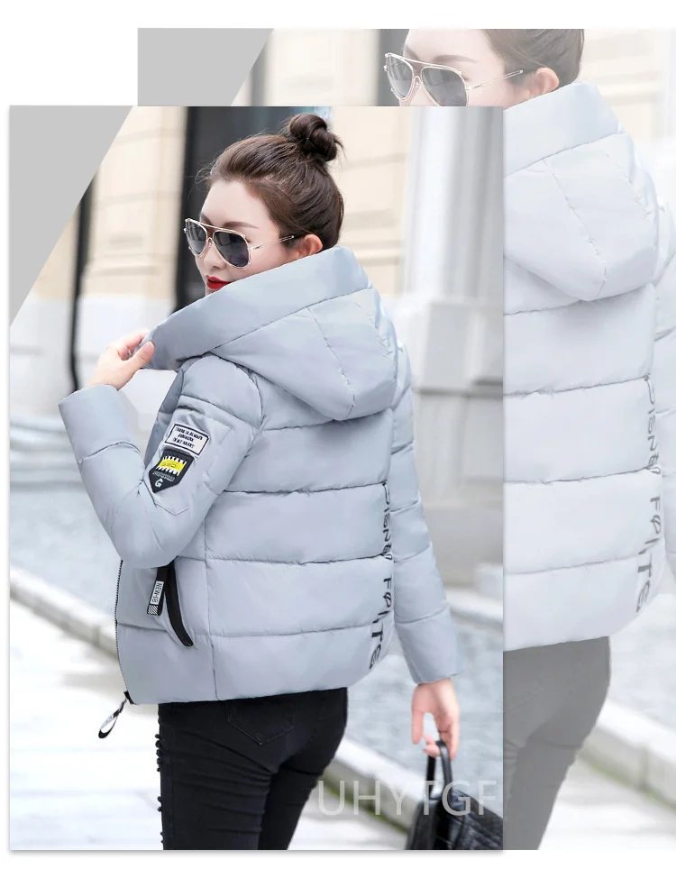 UHYTGF Winter Jackets For Women 2025 New Parkas Hooded Thick Warm Cotton Short Jacket Women's Basic Down Coat Outerwear 5XL 1058
