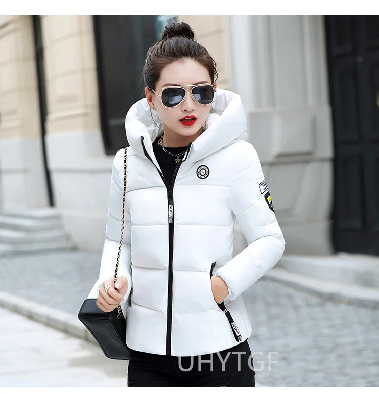 UHYTGF Winter Jackets For Women 2025 New Parkas Hooded Thick Warm Cotton Short Jacket Women's Basic Down Coat Outerwear 5XL 1058