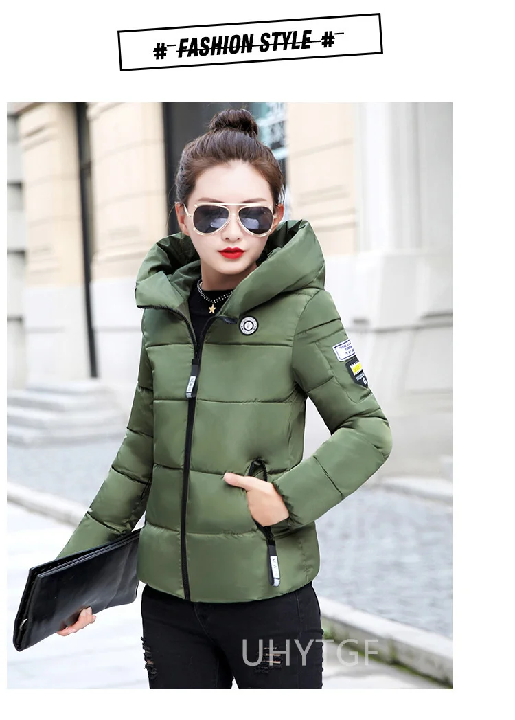 UHYTGF Winter Jackets For Women 2025 New Parkas Hooded Thick Warm Cotton Short Jacket Women's Basic Down Coat Outerwear 5XL 1058