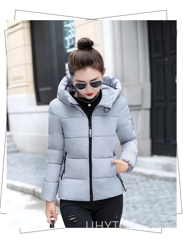 UHYTGF Winter Jackets For Women 2025 New Parkas Hooded Thick Warm Cotton Short Jacket Women's Basic Down Coat Outerwear 5XL 1058