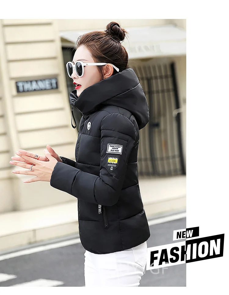 UHYTGF Winter Jackets For Women 2025 New Parkas Hooded Thick Warm Cotton Short Jacket Women's Basic Down Coat Outerwear 5XL 1058