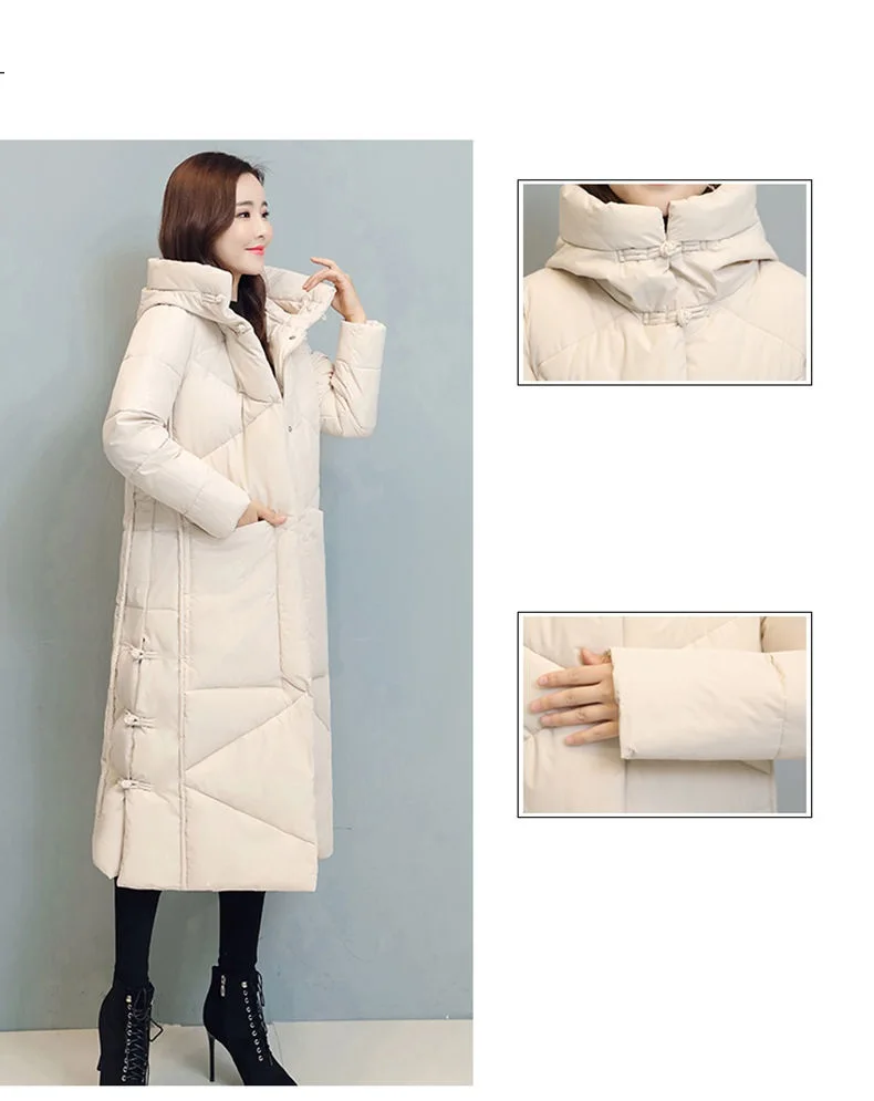 Winter Long Coat Women's 2025 Fashion New Thicken Cotton padded Warm Snow Outerwear Loose Female Windproof Hooded Jacket Parkas