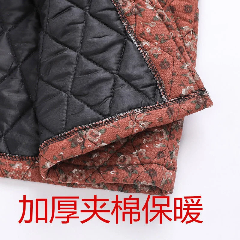Female Autumn Winter Loose Short Cotton-padded Jacket Women Floral Coat Cotton-padded Jacket Middle-aged Cotton Linen Jacket A21