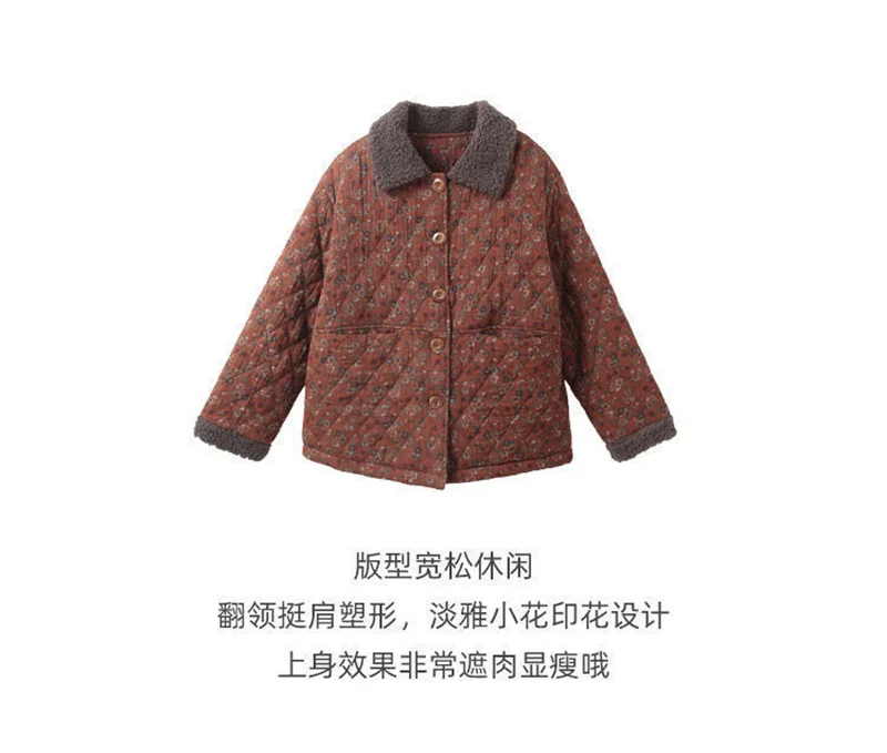 Female Autumn Winter Loose Short Cotton-padded Jacket Women Floral Coat Cotton-padded Jacket Middle-aged Cotton Linen Jacket A21