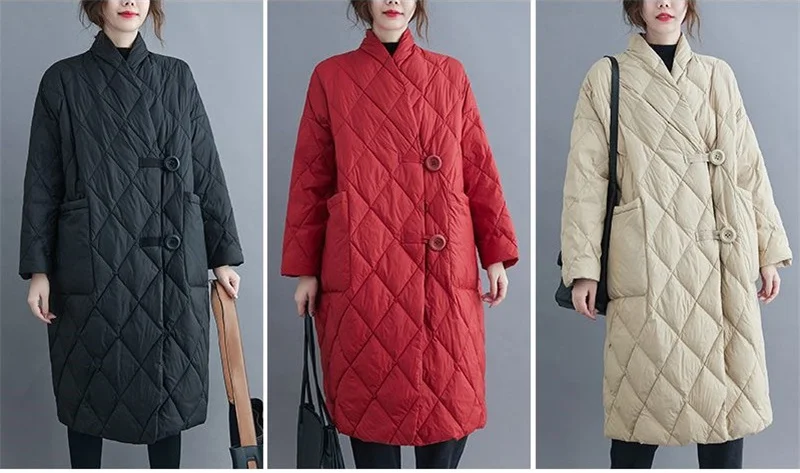 New 2023 Winter Women Long Jacket Femmes Quilted Warm Lightweight Down Cotton Coat Loose Oversize Parkas Padded Female Outerwear