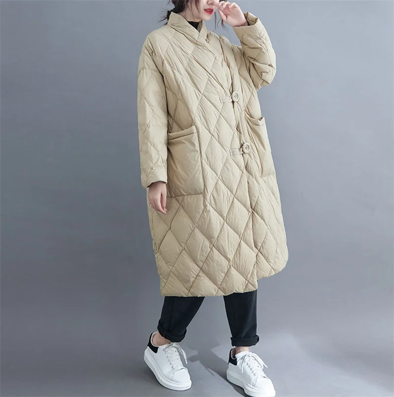 New 2023 Winter Women Long Jacket Femmes Quilted Warm Lightweight Down Cotton Coat Loose Oversize Parkas Padded Female Outerwear