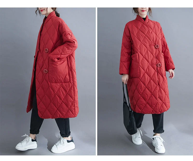 New 2023 Winter Women Long Jacket Femmes Quilted Warm Lightweight Down Cotton Coat Loose Oversize Parkas Padded Female Outerwear