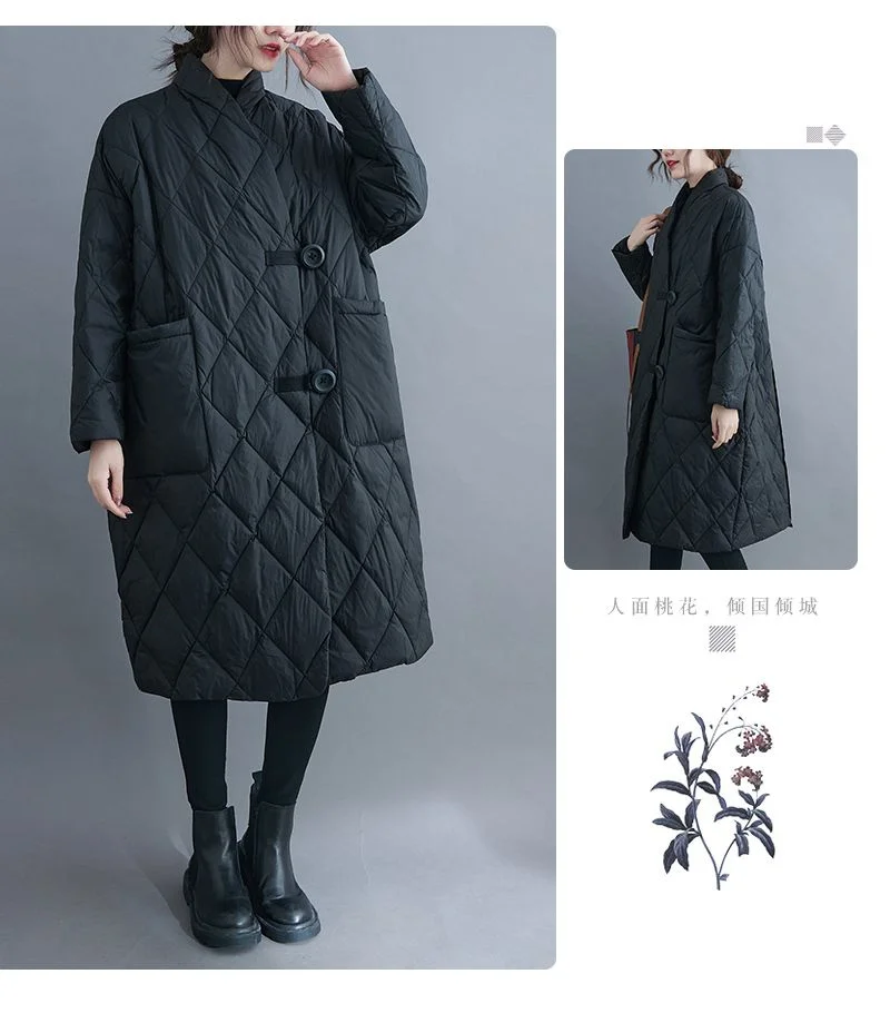 New 2023 Winter Women Long Jacket Femmes Quilted Warm Lightweight Down Cotton Coat Loose Oversize Parkas Padded Female Outerwear
