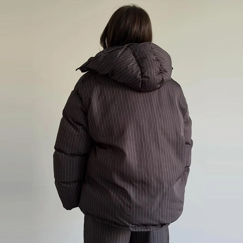 Oversized Puffer Women's Jackets Coat Print Hooded Zipper Parka Coats Loose Mid‑Length Warm Winter Outerwear With Big Pockets