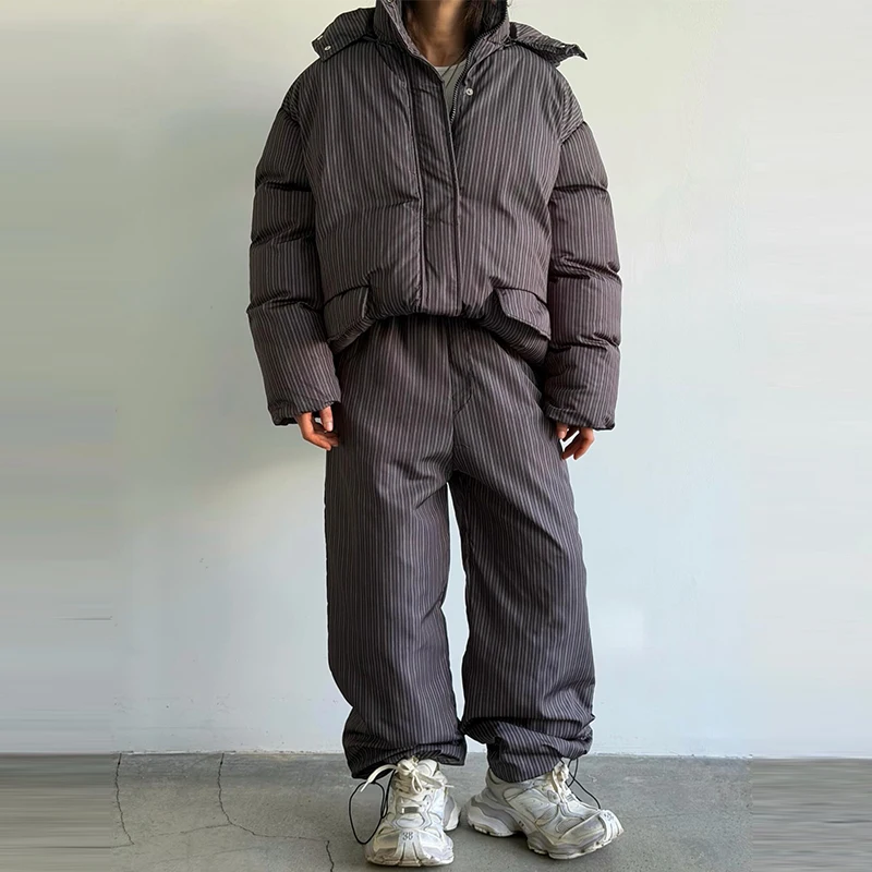 Oversized Puffer Women's Jackets Coat Print Hooded Zipper Parka Coats Loose Mid‑Length Warm Winter Outerwear With Big Pockets