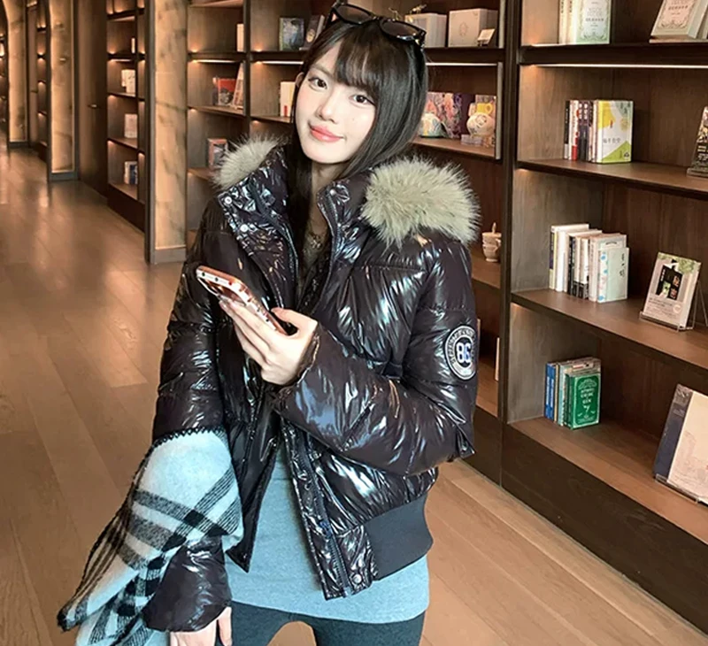 ZAROY Faux Fur Hooded Cotton Puffer Jacket Women Winter Quilted Zipper Pocket Coat Y2K Retro Padded Parkas High Street Outerwear