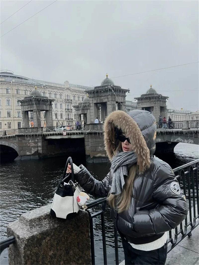 ZAROY Faux Fur Hooded Cotton Puffer Jacket Women Winter Quilted Zipper Pocket Coat Y2K Retro Padded Parkas High Street Outerwear