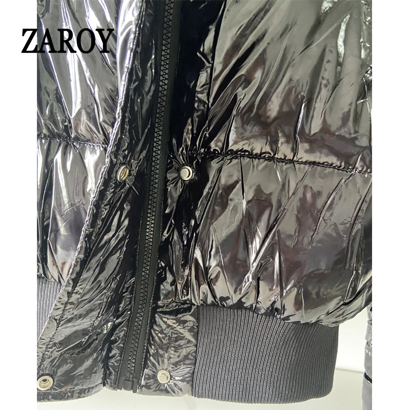 ZAROY Faux Fur Hooded Cotton Puffer Jacket Women Winter Quilted Zipper Pocket Coat Y2K Retro Padded Parkas High Street Outerwear