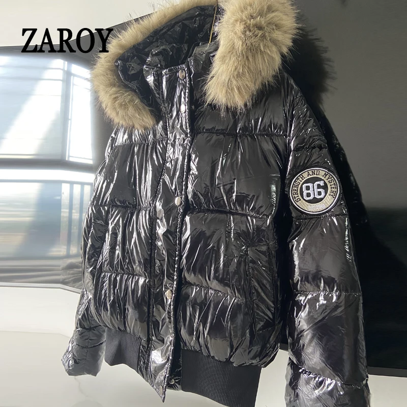 ZAROY Faux Fur Hooded Cotton Puffer Jacket Women Winter Quilted Zipper Pocket Coat Y2K Retro Padded Parkas High Street Outerwear
