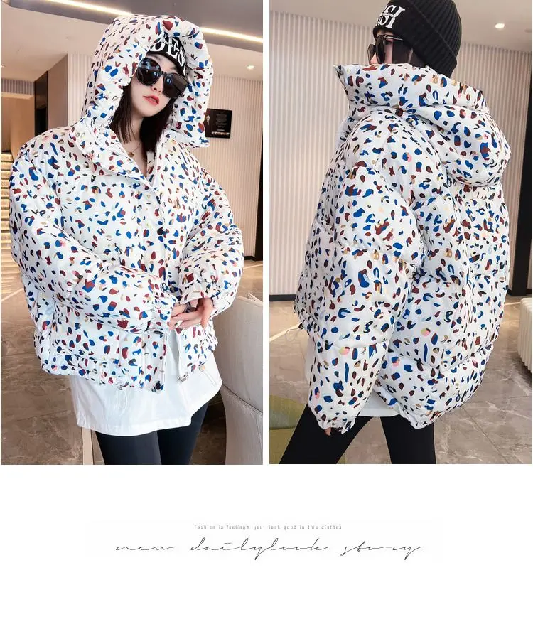 2026 Winter New Print Cotton Jacket Women Streetwear Female Warm Parkas Hooded Down cotton Coat Korea Loose Short Bread Outwear