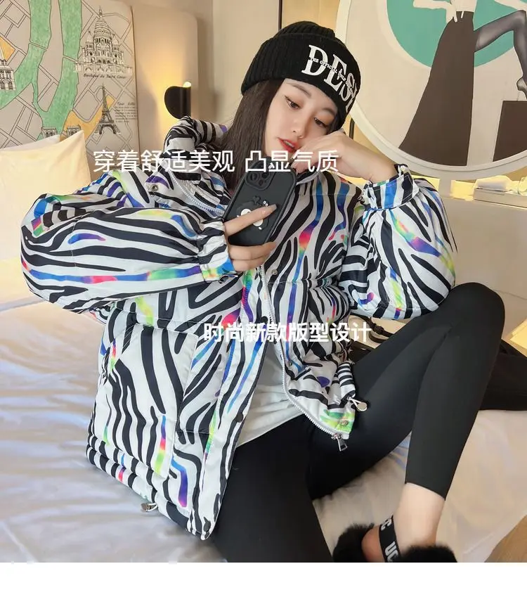 2026 Winter New Print Cotton Jacket Women Streetwear Female Warm Parkas Hooded Down cotton Coat Korea Loose Short Bread Outwear