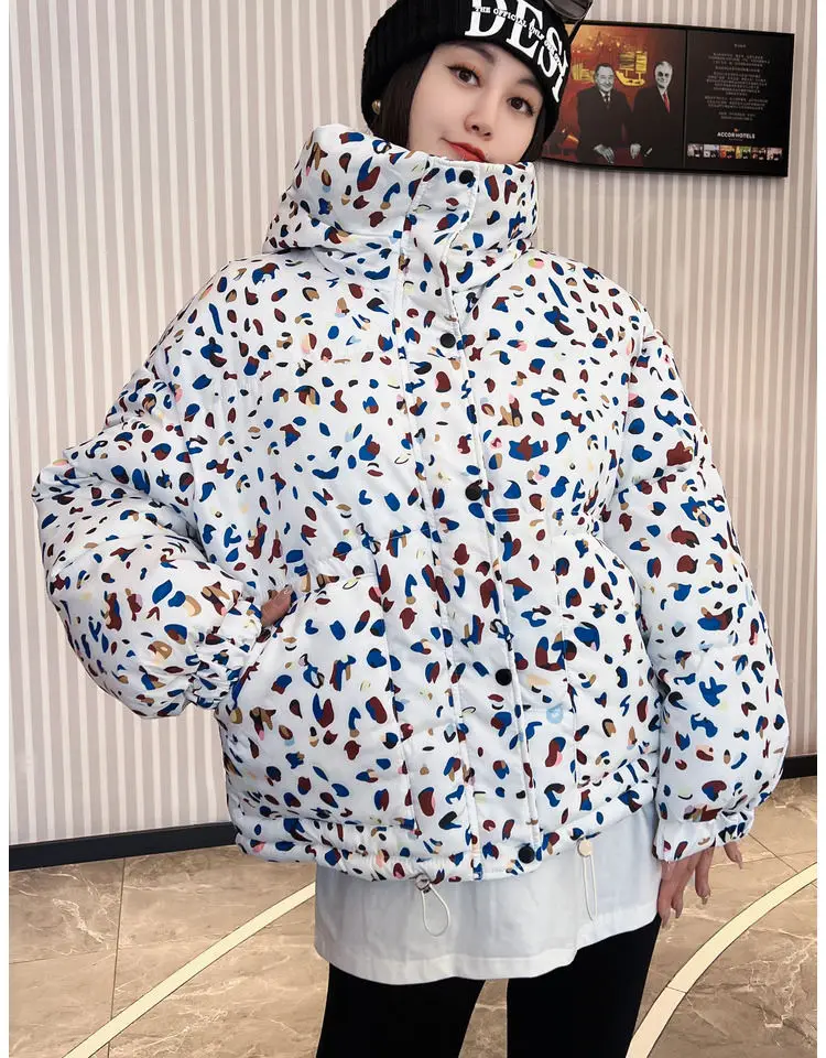 2026 Winter New Print Cotton Jacket Women Streetwear Female Warm Parkas Hooded Down cotton Coat Korea Loose Short Bread Outwear