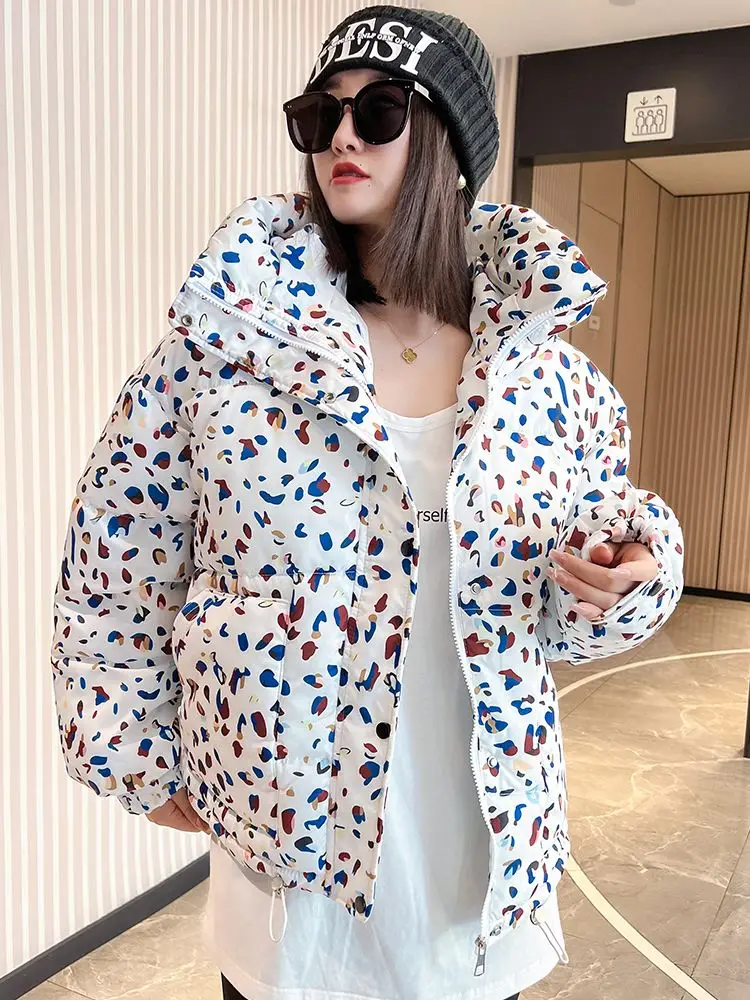 2026 Winter New Print Cotton Jacket Women Streetwear Female Warm Parkas Hooded Down cotton Coat Korea Loose Short Bread Outwear