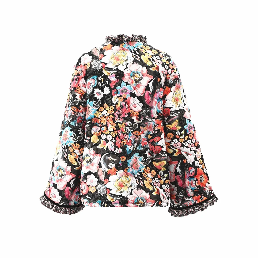 Autumn/winter Fashion Printed Imitation Cashmere Cotton-padded Clothes, Casual Flared Sleeves Loose Cotton-padded Clothes Women