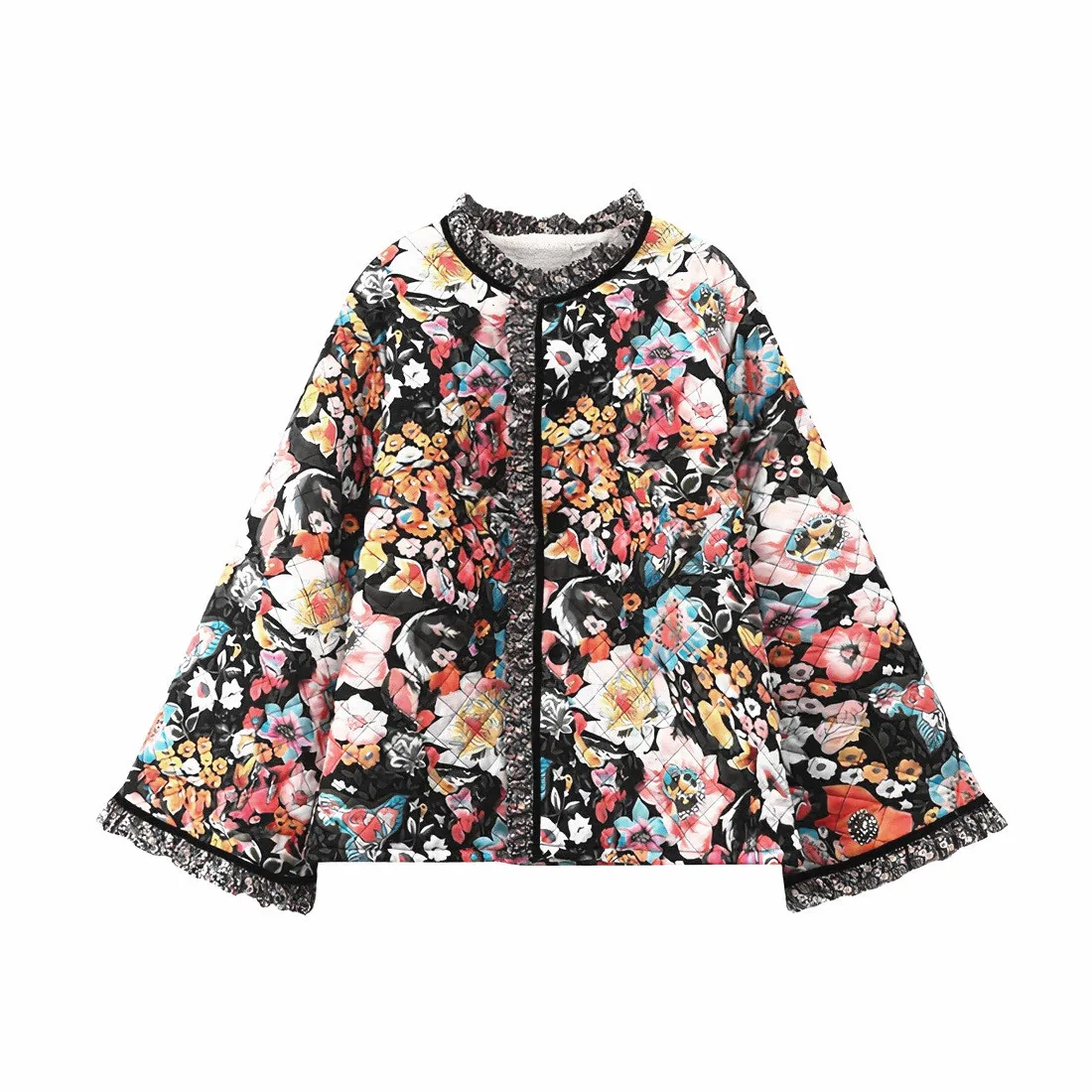 Autumn/winter Fashion Printed Imitation Cashmere Cotton-padded Clothes, Casual Flared Sleeves Loose Cotton-padded Clothes Women