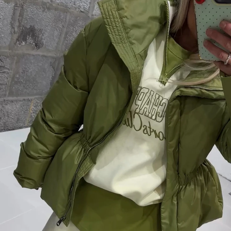 Thicken Cotton Jackets Women High Neck Long Sleeves Slim Waist Zipper Loose Coats Female 2026 Winter New Chic Solid Warm Outwear